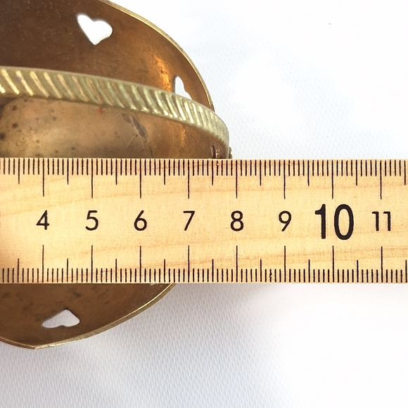 Vintage Indian Brass Basket with Heart Cutouts and Hinged Handle - Picture 7 of 8